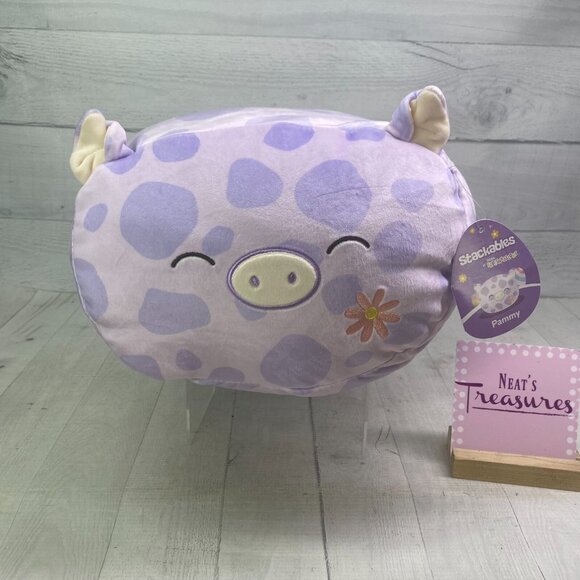 Squishmallows Stackables OriginaL Pammy Pig Purple Flower Embroidery Plush NEW - Picture 1 of 15